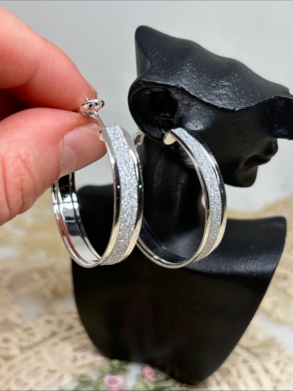 925 Sterling Silver Glitter Hoop Earrings | Sparkly Statement Timeless Glam